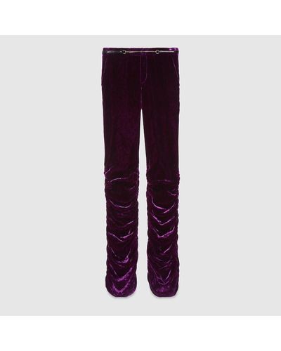 Gucci Velvet Pant With Horsebit Belt - Purple