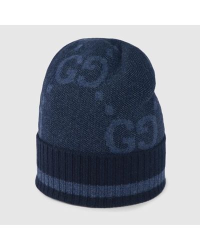 Gucci Cappello In Cashmere Jacquard Con GG - Blu