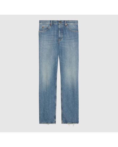 Gucci Pantalone In Denim Con Gamba Dritta - Blu