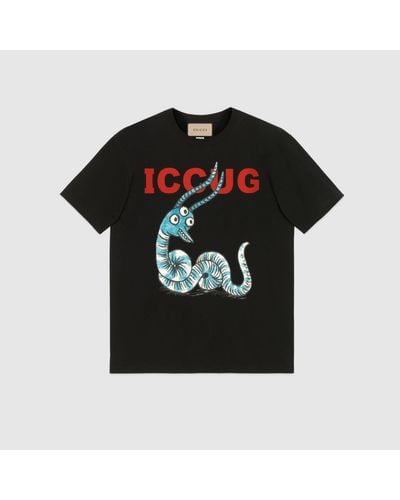 Gucci T-Shirt mit ICCUG Tier-Print von Freya Hartas - Schwarz