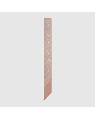 Gucci Halsschleife Aus Seide Mit GG Print Und Horsebits - Weiß