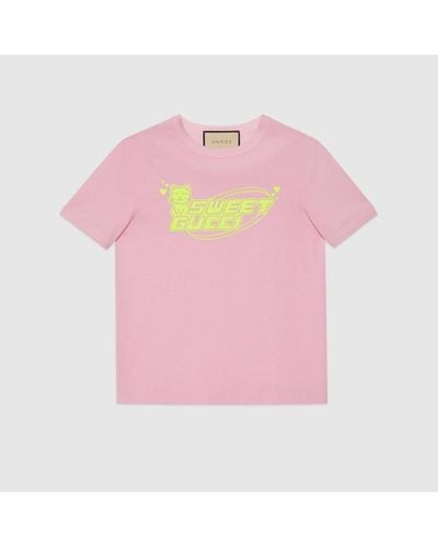 Gucci T-Shirt Aus Baumwolljersey - Pink