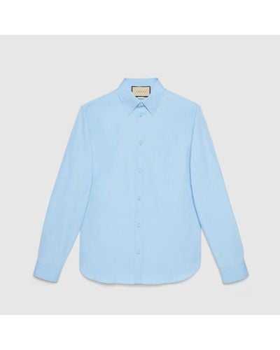 Gucci Poplin Cotton Shirt With Embroidery - Blue