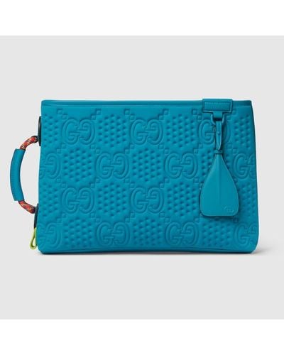 Gucci Pouch In Tessuto Scuba GG Misura Grande - Blu