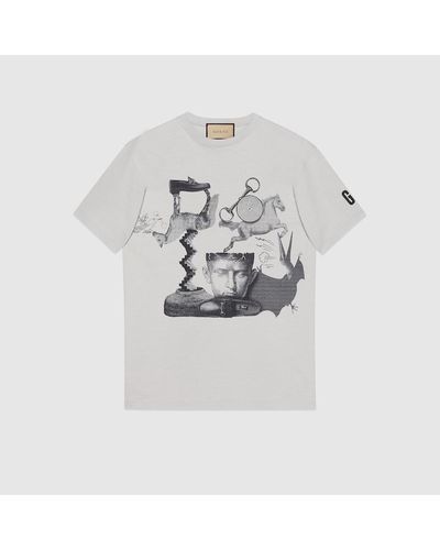Gucci T-Shirt Aus Baumwolljersey Mit Print - Grau