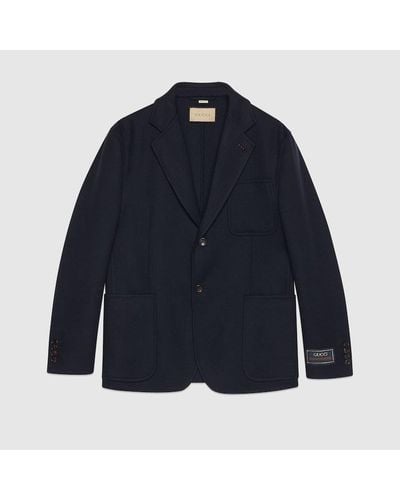 Gucci Lightweight Wool Jacket With Web Label - Blue