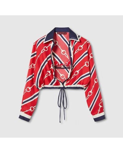 Gucci Camisa de Seda con Estampado Horsebit - Rojo