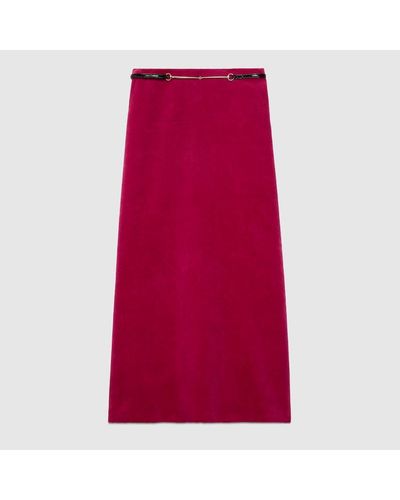 Gucci Velvet Skirt With Horsebit Belt - Red