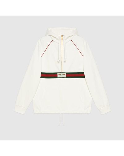 Gucci Felpa Con Nastro Web Ed Etichetta - Bianco