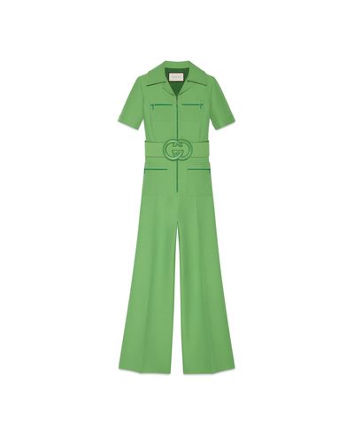 Gucci Wool Silk Belted Jumpsuit - Green