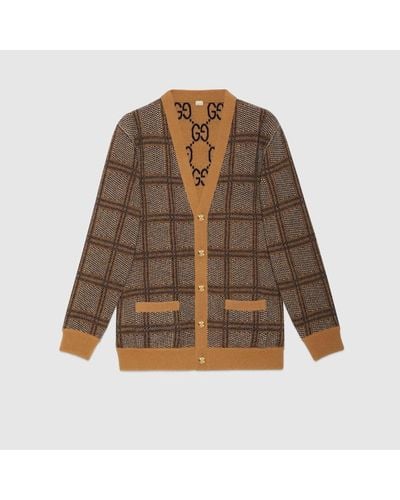 Gucci Reversible Checked Wool Cardigan - Brown