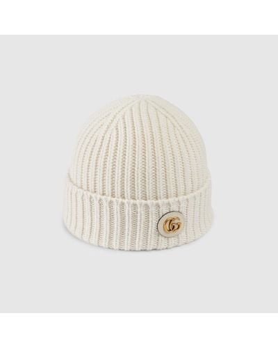 Gucci Wool Cashmere Hat With Double G - Natural