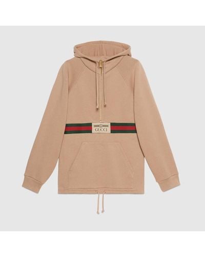 Gucci Sweatshirt With Web And Label - Brown