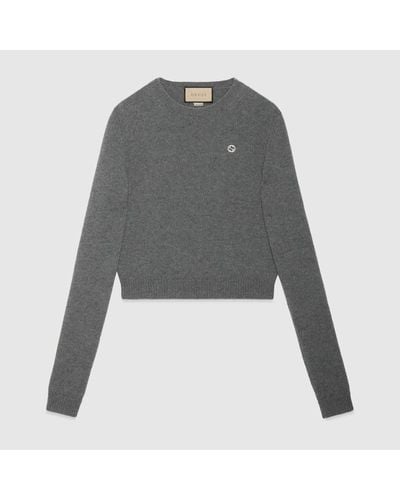 Gucci Wool Cashmere Sweater With Embroidery - Grey