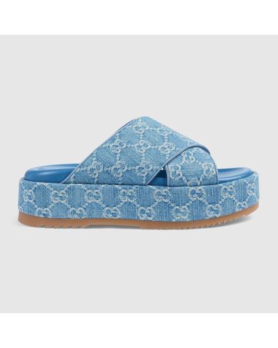 Gucci GG Platform Slide Sandal - Blue