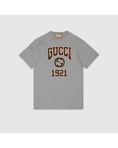 Gucci Camiseta Estampada de Punto de Algodón - Gris