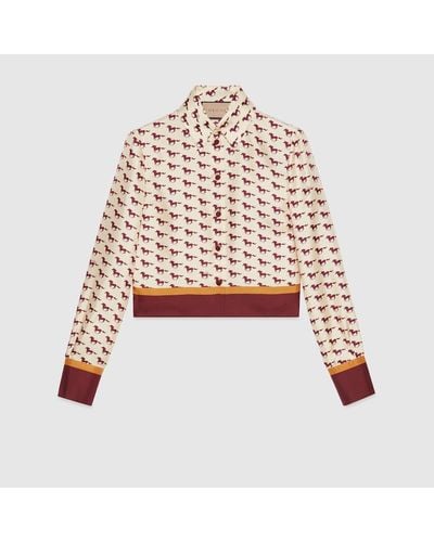 Gucci Camisa con Estampado de Caballos En Diagonal - Blanco