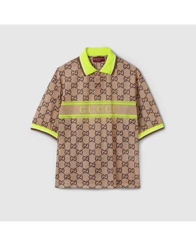 Gucci Polyester Mesh GG Print Polo Shirt - Natural