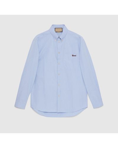 Gucci Hemd aus gestreifter Baumwolle mit Logo - Blau