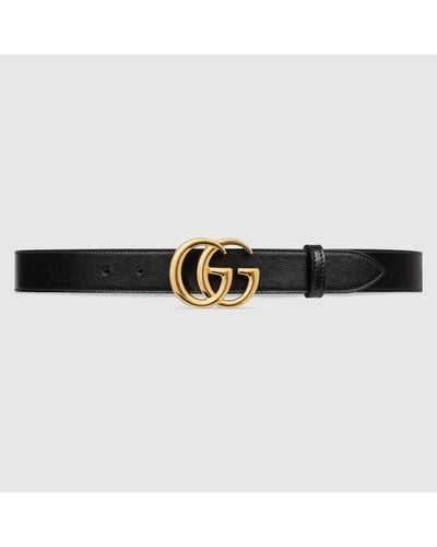 Gucci Cinturón GG Marmont de Piel con Hebilla Brillante - Negro