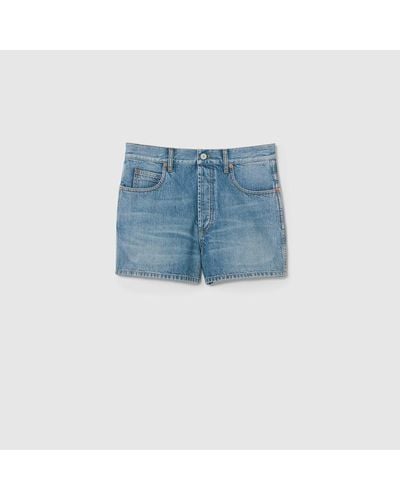 Gucci Short En Denim Avec Détail Mors - Bleu