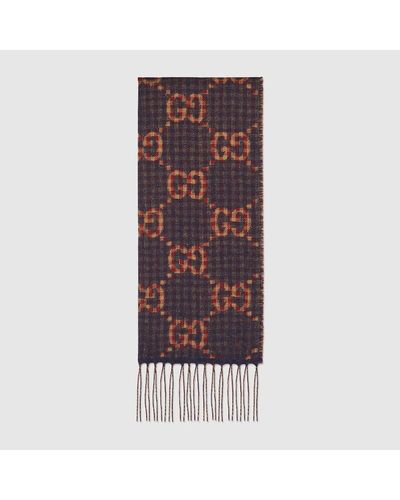 Gucci GG Rib Knit Wool Scarf - Brown