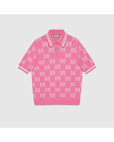 Gucci Poloshirt Mit GG Baumwoll-Intarsie - Pink