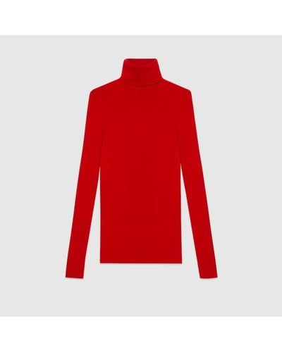 Gucci Fine Rib Wool Turtleneck Sweater - Red