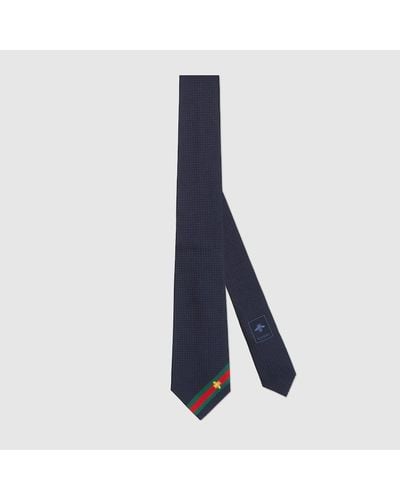 Gucci Silk Tie With Bee Web - Blue