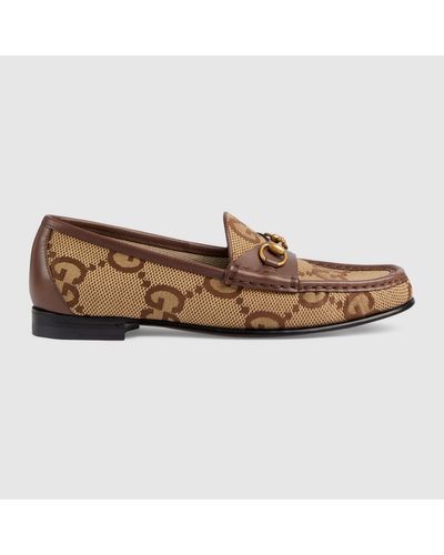 Gucci Frame Loafers Aus Canvas-jacquard Mit Lederbesätzen Und Horsebit-detail - Braun