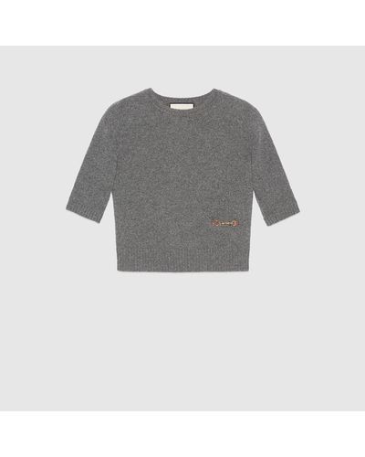 Gucci Cashmere Top With Horsebit - Grey