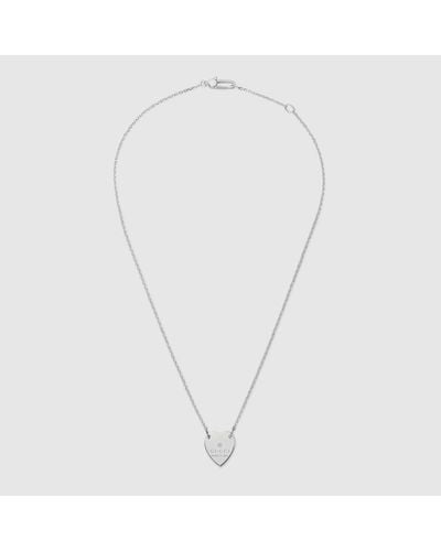 Gucci Sterling Silver Signature Heart Pendant Necklace - Metallic