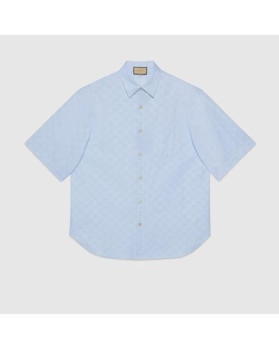 Gucci Camisa de Algodón Oxford con GG Supreme - Azul