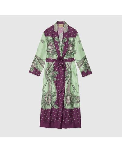 Gucci Paisley Print Silk Robe - Purple