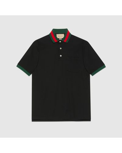 Gucci Poloshirt Aus Baumwoll-Piqué Mit Web Am Kragen - Schwarz