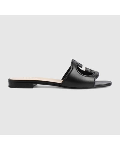 Gucci Interlocking G Cut-out Slide Sandal - Black