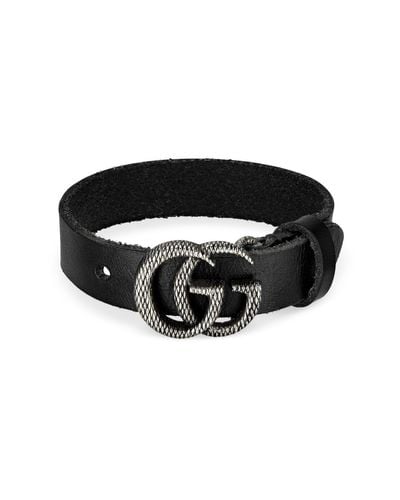Gucci Bracelet en cuir double g gravé - Noir