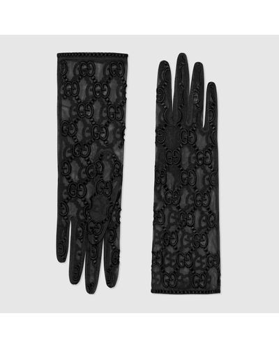 Gucci Embroidered Tulle Gloves - Black