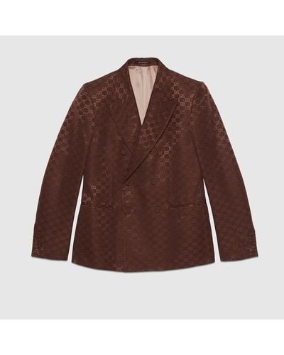 Gucci Chaqueta de Lona de Algodón con GG - Marrón