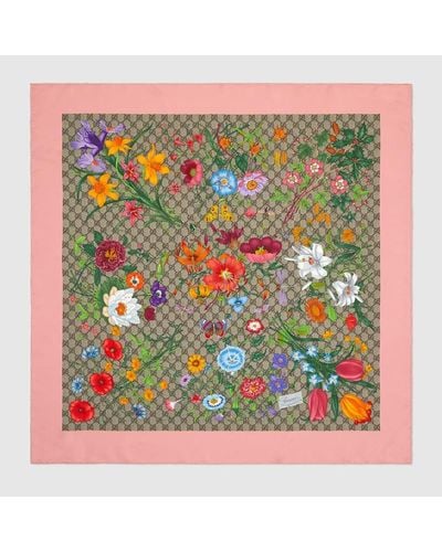 Gucci GG Flora Print Silk Scarf - Multicolour