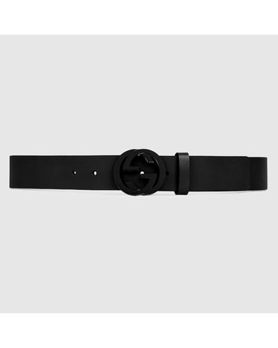 Gucci Leather Belt With Interlocking G Buckle - Black