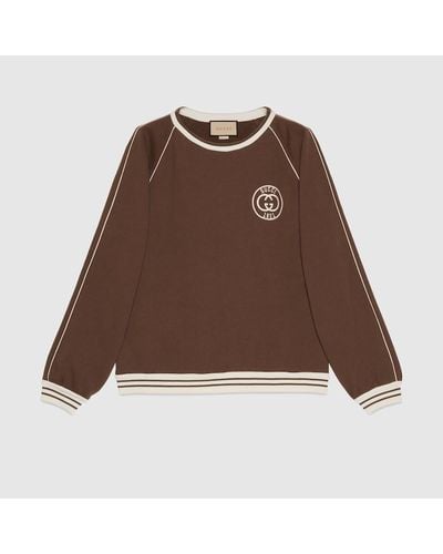 Gucci Sweat-shirt En Jersey De Coton Avec Empiècement - Marron