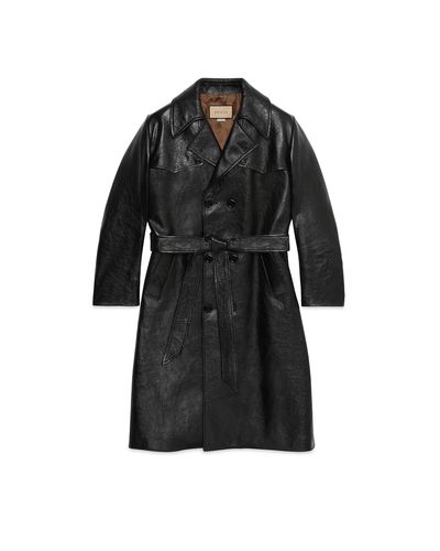 Gucci Belted Leather Trench Coat - Black