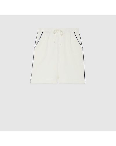 Gucci Shorts In Jersey Di Cotone Con Ricamo - Bianco
