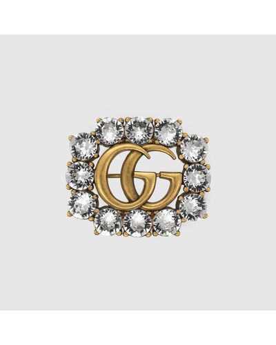 Gucci Broche Double G en métal avec cristaux - Métallisé