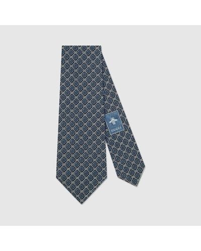 Gucci Silk Gg And Rhombus Motif Tie - Blue