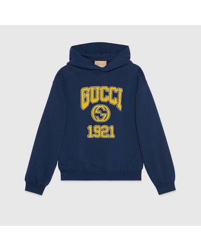 Gucci Sweat-shirt À Capuche En Jersey De Coton - Bleu