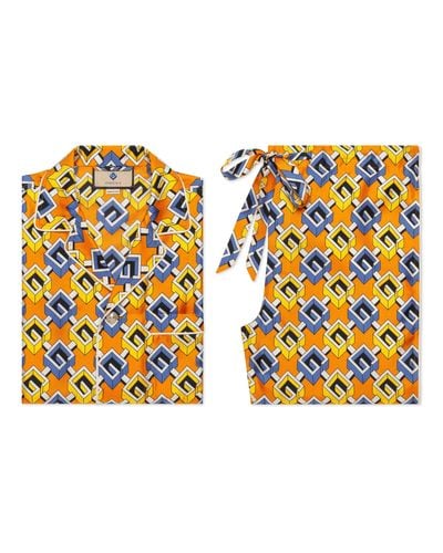 Gucci Pyjama deux pièces en soie à imprimé g géométrique - Multicolore