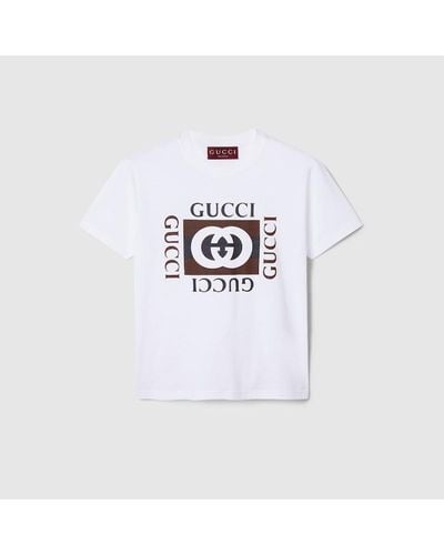 Gucci T-shirt In Jersey Di Cotone Stampato - Bianco