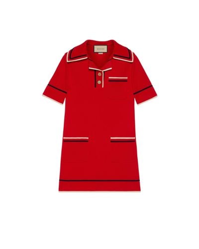 Gucci Fine Cotton Knit Polo Dress - Red
